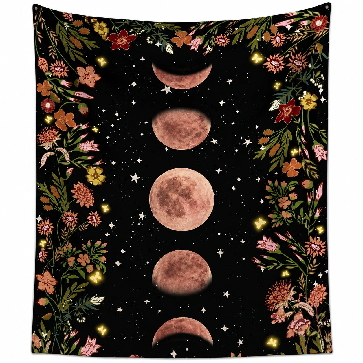 Tenture murale phases de la lune avec motifs floraux mystiques