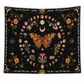 Tenture murale bohème papillon noir motifs lunaires et floraux 130x150 cm