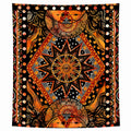 Tenture Murale Mandala Ronde Bohème Ethnique Orange et Noir