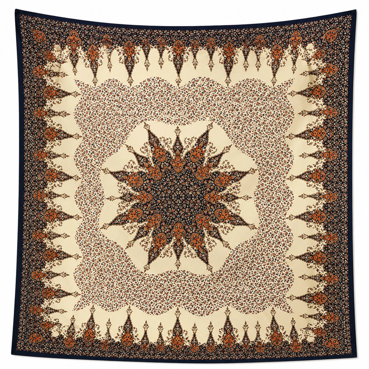 Tenture Murale Bohème Beige Bleu Orange 100x100cm