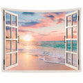 Tenture Murale Fenêtre Plage Coucher de Soleil Multicolore