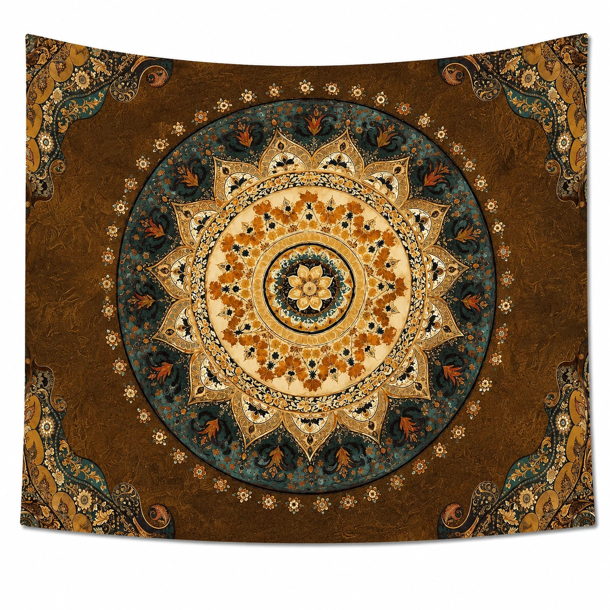 Tenture Murale Boho Mandala Marron et Or 200x150cm