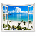 Tenture Murale Fenêtre Ouverte Plage Tropicale 200x150 Multicolore