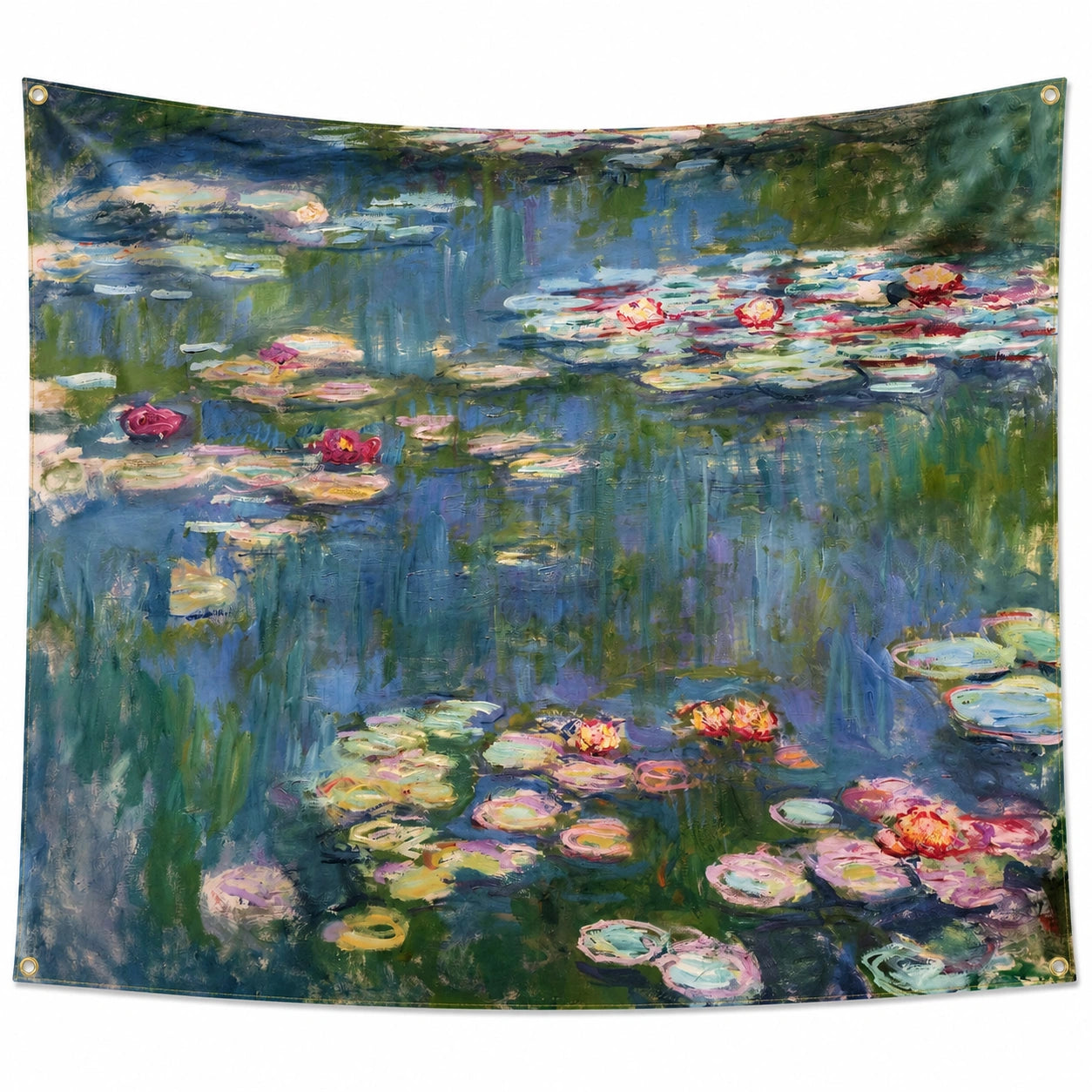 Tapisserie Murale Impressionniste Nénuphars 200x150 cm Bleu Vert