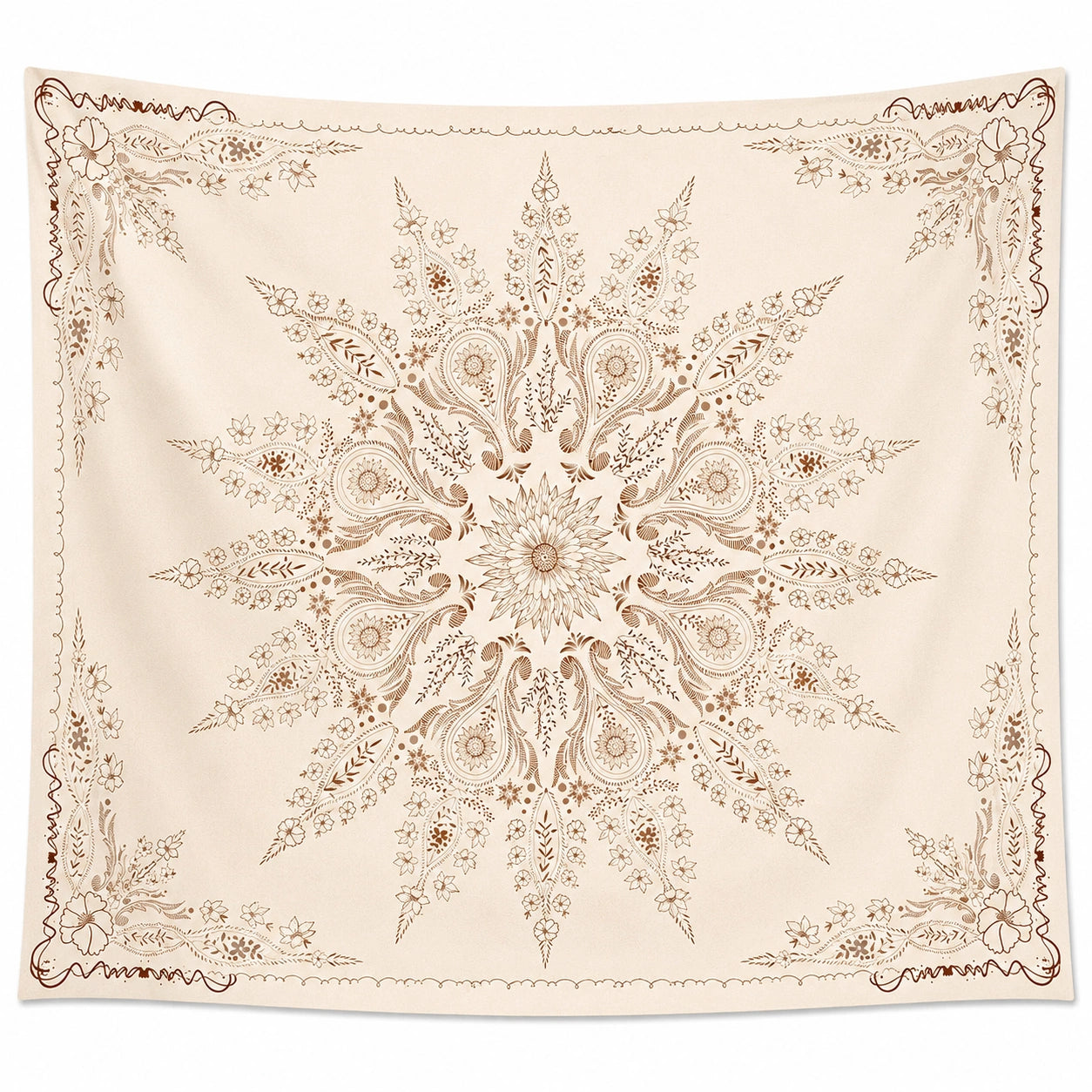 Tenture murale beige à motif mandala floral