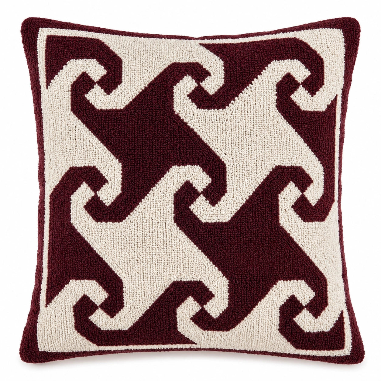Coussin décoratif géométrique en bordeaux et beige 45x45cm