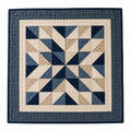 Couverture patchwork géométrique bleu et beige 120x120 cm