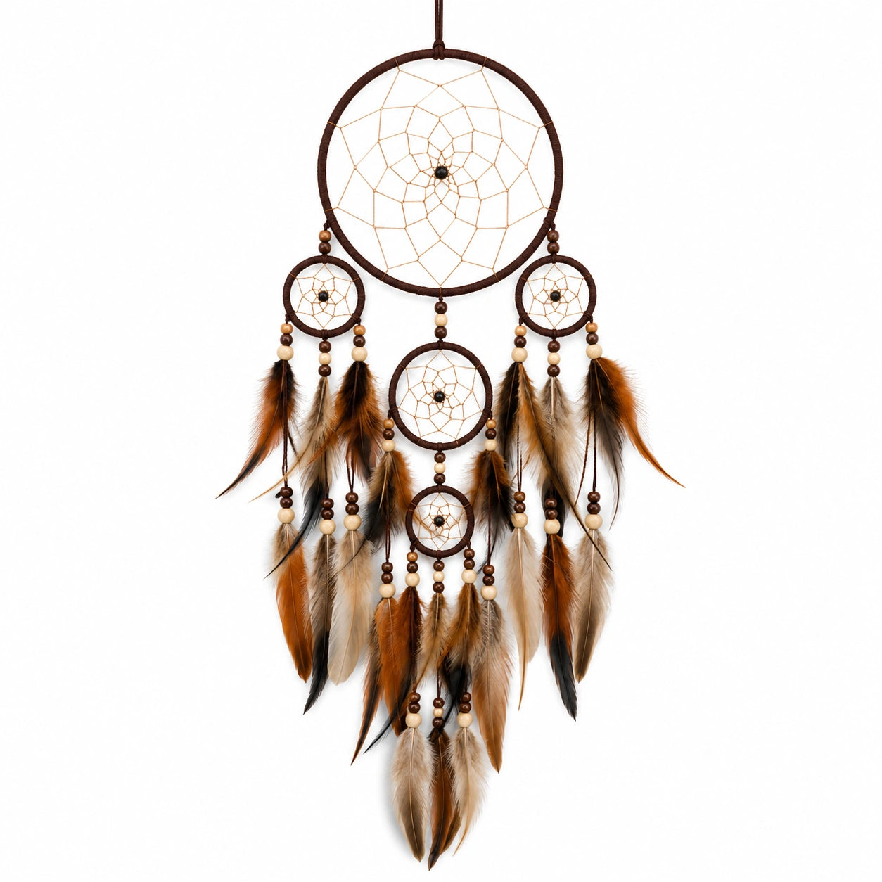 Attrape-rêves mural en plumes marron et beige
