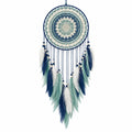 Attrape-rêves bohème plume bleu et blanc décoration murale