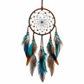 Attrape-rêves bohème marron et bleu avec plumes décoratives