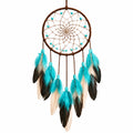 Attrape-rêves bohème en plumes turquoise, noir et blanc