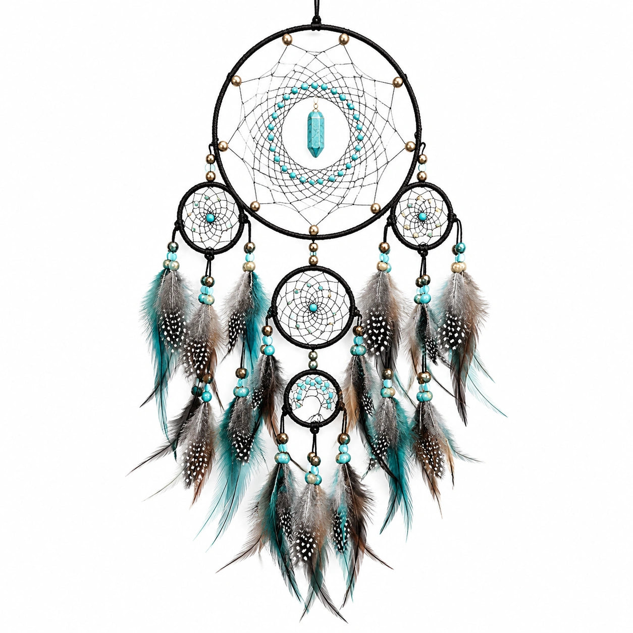 Attrape-Rêves Bohème avec Plumes Turquoise et Noires