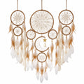 Attrape-rêves bohème plumes et dentelle beige et blanc