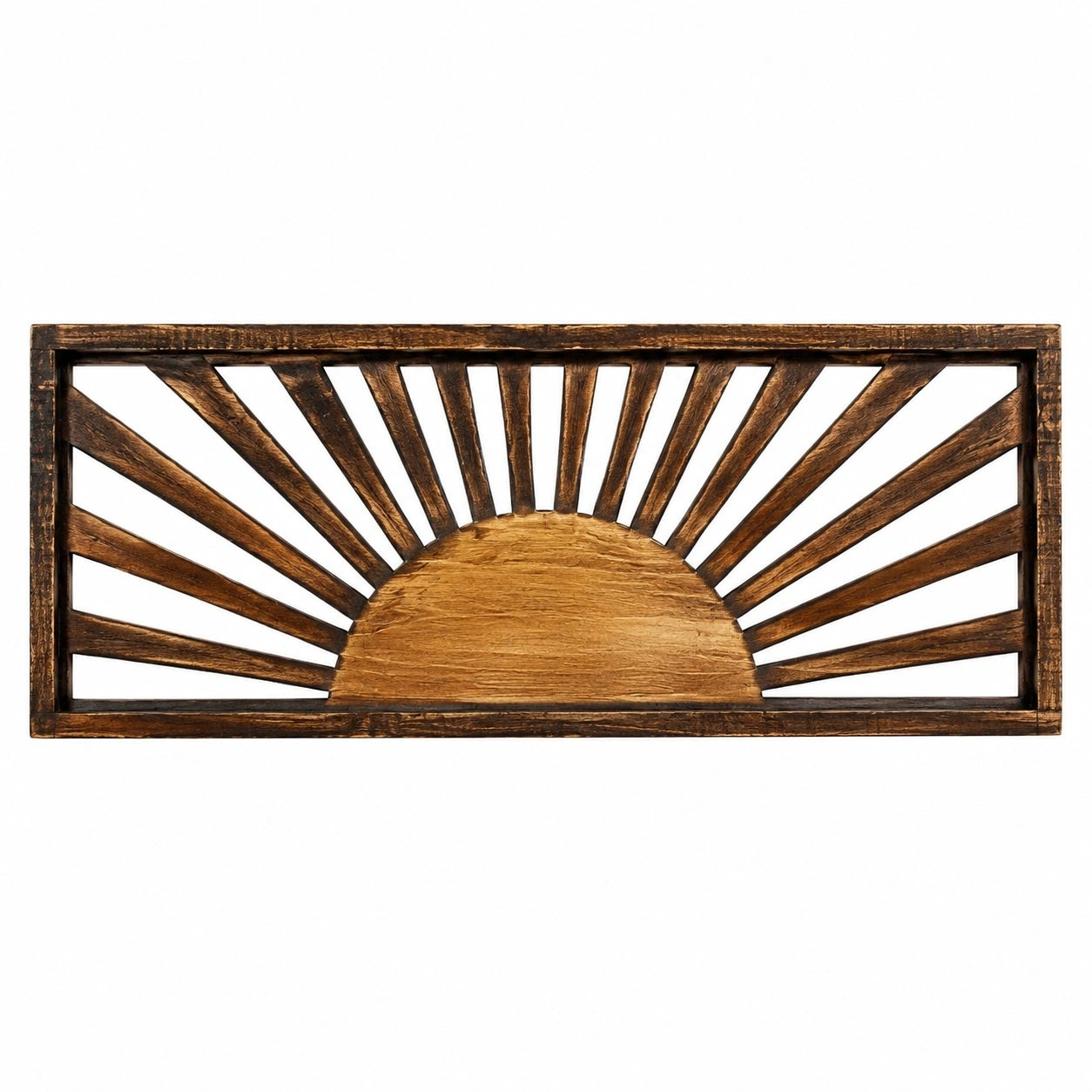 Décoration Murale Rustique Soleil en Bois Sculpté Brun 90x40 cm