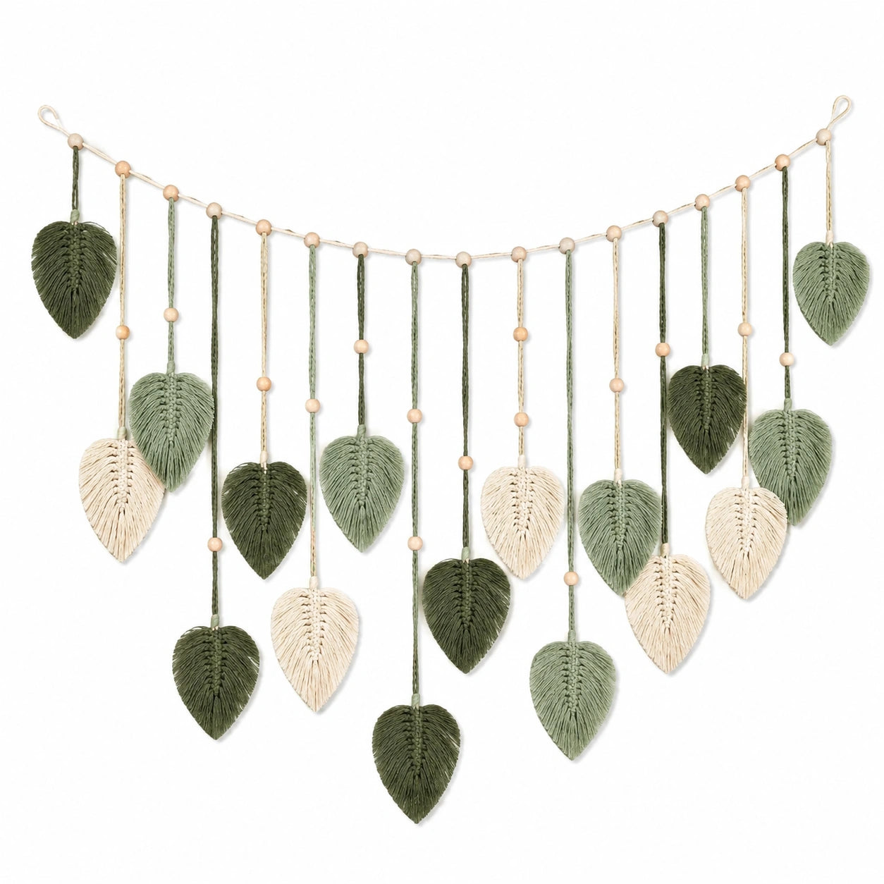 Guirlande Murale en Macramé Feuilles Vertes et Beiges