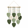 Tenture Murale en Macramé avec Feuilles Vertes et Beiges