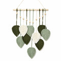 Tenture Murale Bohème en Macramé avec Feuilles Vertes et Blanches