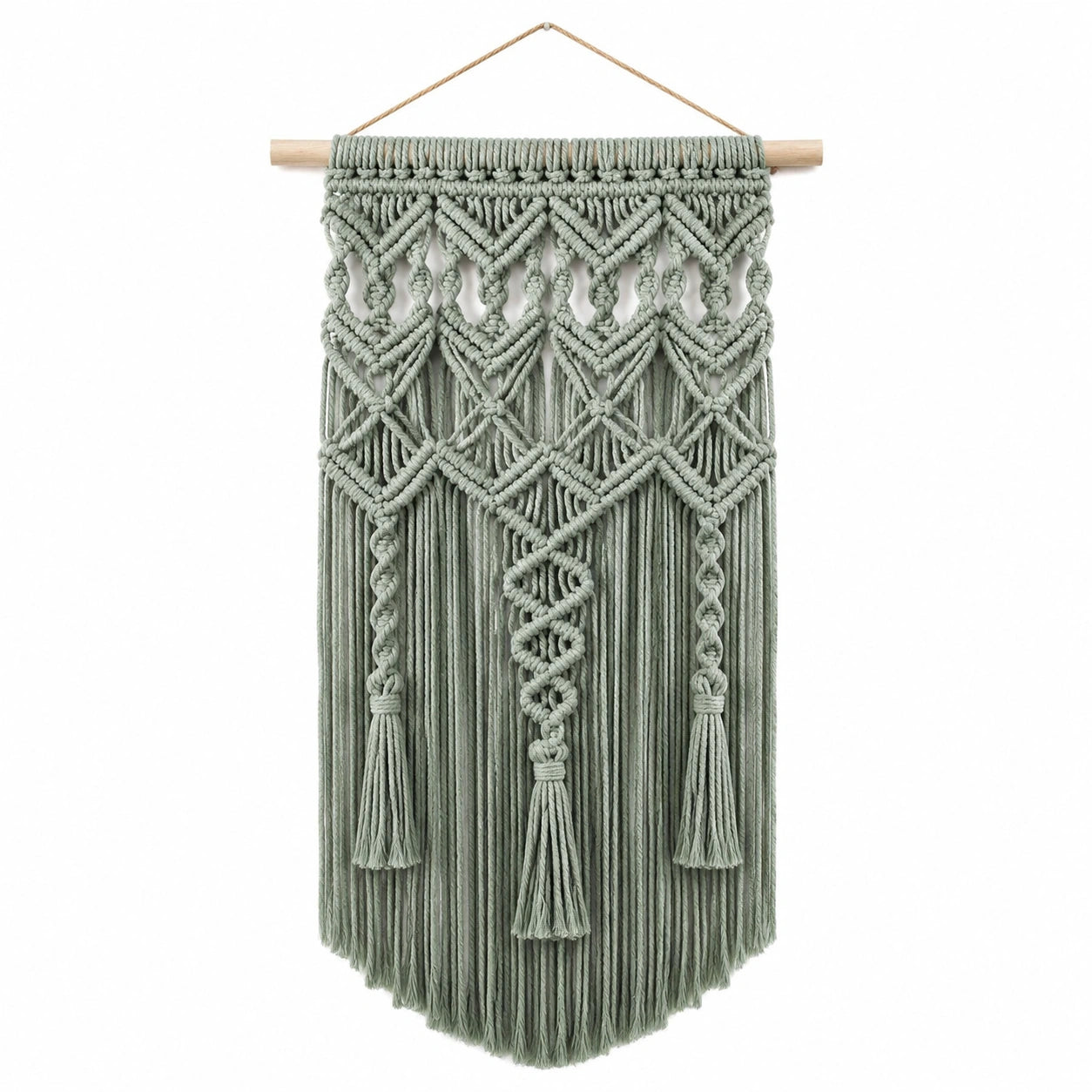 Tenture Murale Macramé Vert avec Franges