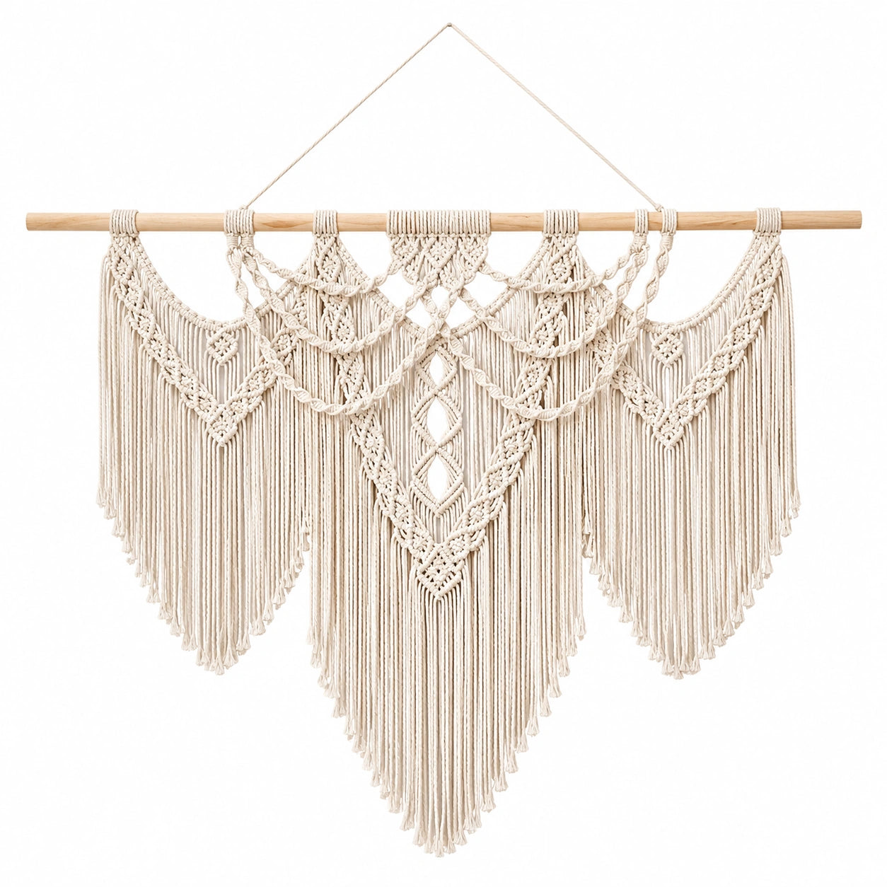 Décoration Murale en Macramé Fait Main Ivoire 100x75cm