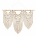 Décoration Murale en Macramé Bohème avec Perles en Bois - Blanc