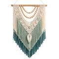 Tenture Murale Macramé Bohème Beige et Vert avec Perles en Bois