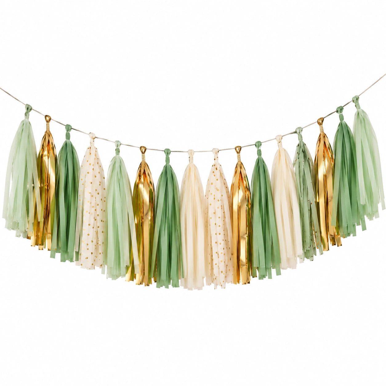 Guirlande de pompons verte, dorée et beige