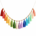Guirlande de Pompons Arc-en-Ciel en Coton et Bois