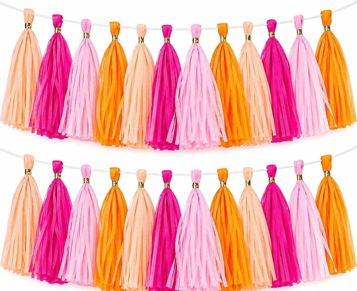 Guirlande de pompons décoratifs en papier rose, orange et rose clair