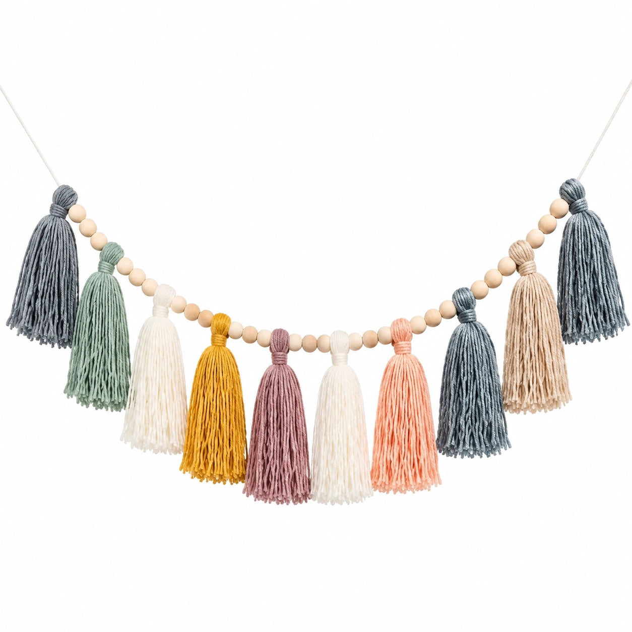 Guirlande Bohème Multicolore en Coton avec Perles en Bois