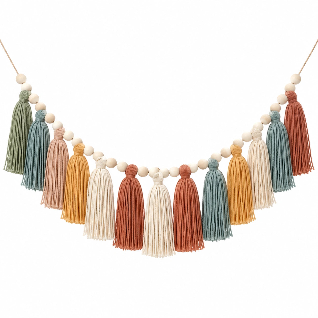 Guirlande Bohème avec Glands Multicolores et Perles en Bois