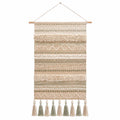 Tapisserie murale bohème avec pompons beige et vert